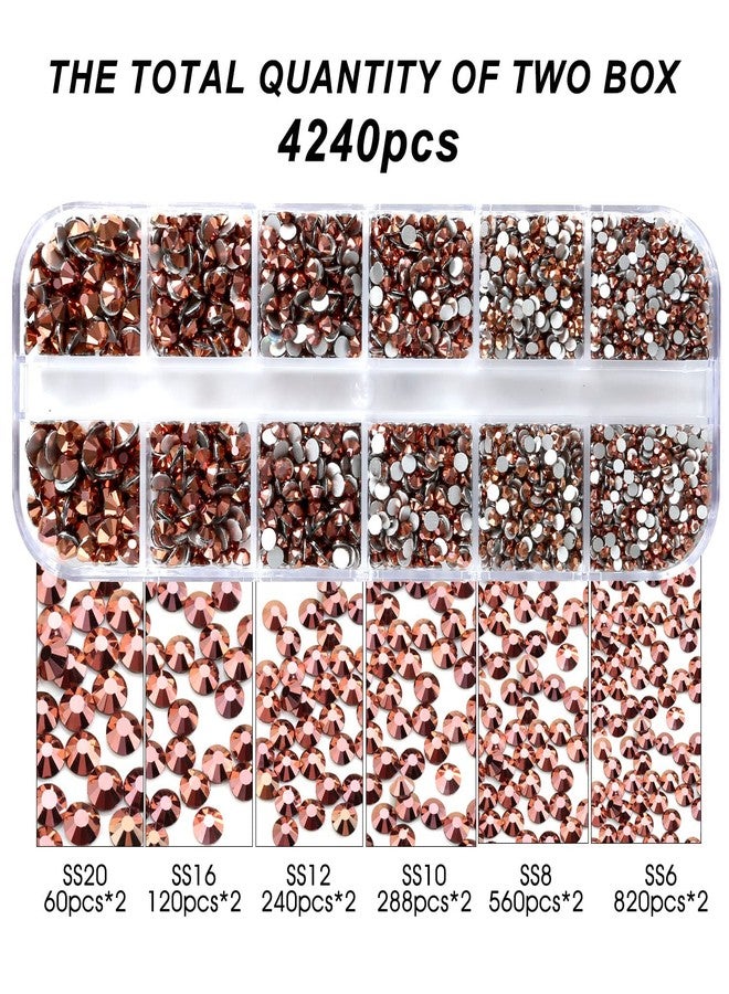 MEIBITE 4240Pcs Rosegold Flatback Rhinestones 6 Sizes Crystal Diamonds for Nail Art Crafts Clothes Shoes with Tweezers and Picking Pen - Image 4